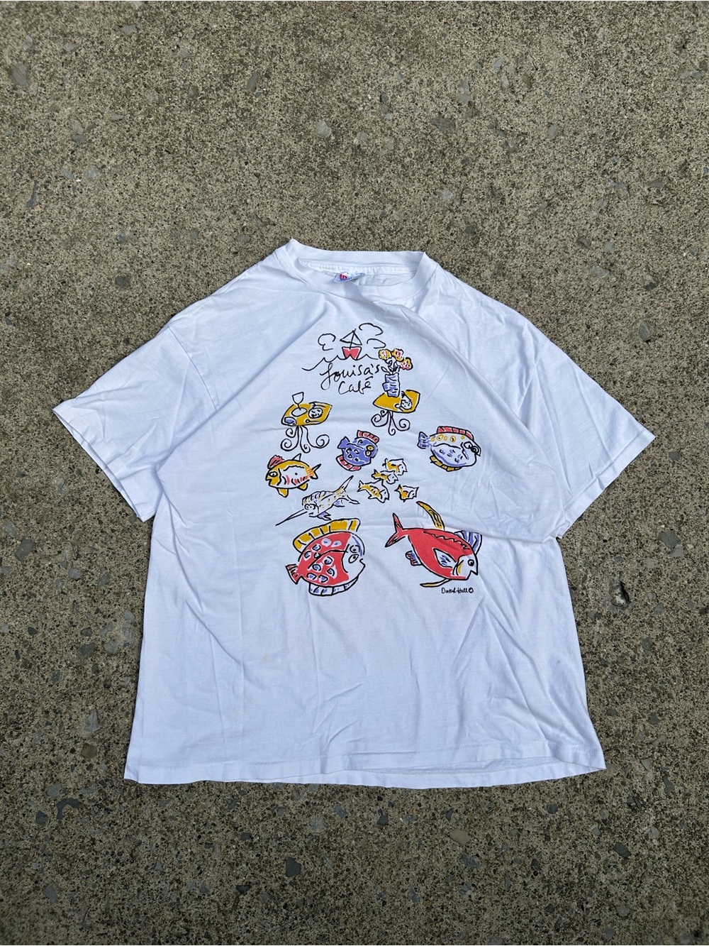 Vintage single stitch Hanes Tee with Colorful Cartoon Fish Print